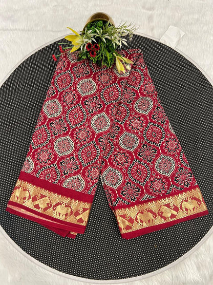 🌟 Elegant Ajrakh Saree with Golden Border ✨ | Traditional Craft Meets Royal Touch 👑 | Festive & Ethnic Wear 💃