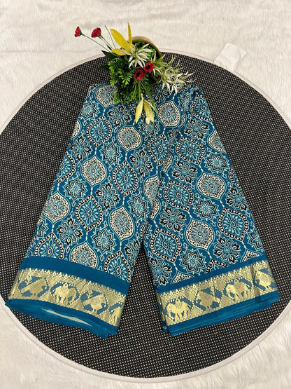 🌟 Elegant Ajrakh Saree with Golden Border ✨ | Traditional Craft Meets Royal Touch 👑 | Festive & Ethnic Wear 💃