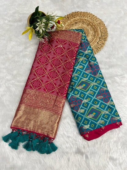Unique Bandhani & Patola Style Saree – Vibrant Colors & Intricate Designs 🌸✨