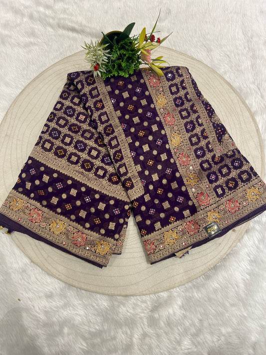 🌿 Pure Georgette Bandhani Saree | Junglo Design 🌺 | Heavy Pallu & All-Over Work ✨ | Traditional Elegance 💃