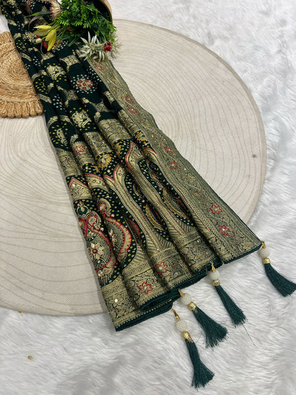 🌿 Pure Georgette Junglo Bandhani Saree | Gharchola Inspired Design ✨ | Heavy Pallu & All-Over Work 🌸 | Bridal/Festive Wear 👰