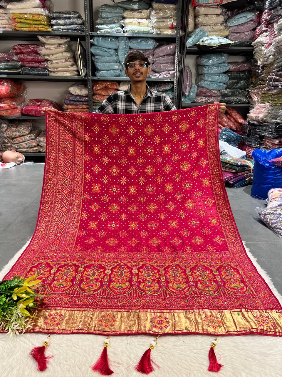 💖 Elegant Pashmina Kalamkari Saree 🌿 | Heavy Butta Work Pallu & Designer Border | Trending Gujarati Style 💫
