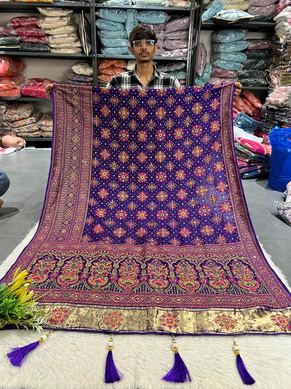 💖 Elegant Pashmina Kalamkari Saree 🌿 | Heavy Butta Work Pallu & Designer Border | Trending Gujarati Style 💫