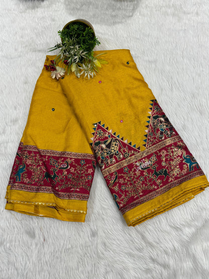 🌟 Ethnic Saree with Animal Motifs 🐘 & Mirror Work ✨ | Full Pallu & Bottom Work 💫 | Budget-Friendly with Samosa-less Border 🧵