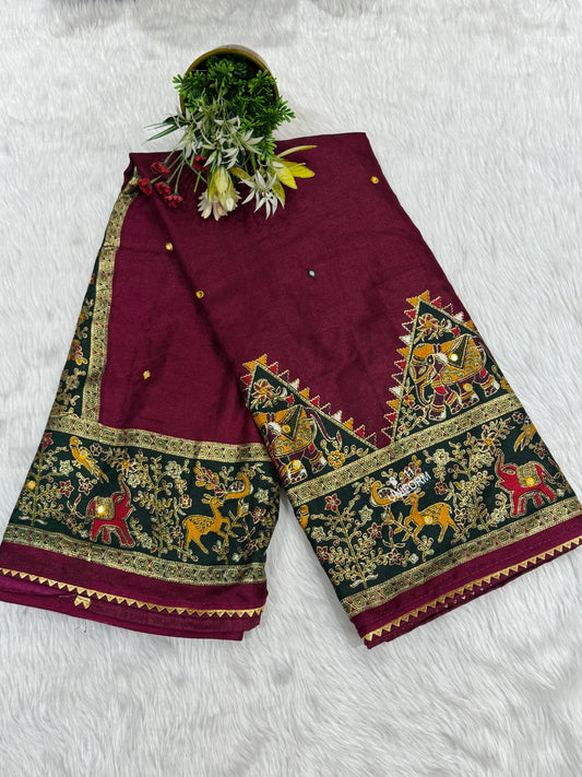 🌟 Ethnic Saree with Animal Motifs 🐘 & Mirror Work ✨ | Full Pallu & Bottom Work 💫 | Budget-Friendly with Samosa-less Border 🧵