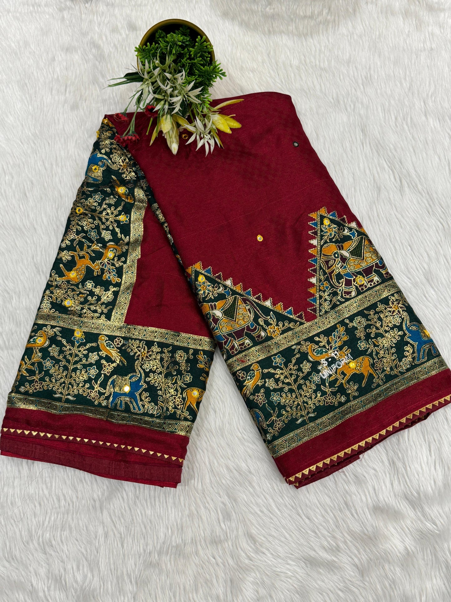 🌟 Ethnic Saree with Animal Motifs 🐘 & Mirror Work ✨ | Full Pallu & Bottom Work 💫 | Budget-Friendly with Samosa-less Border 🧵