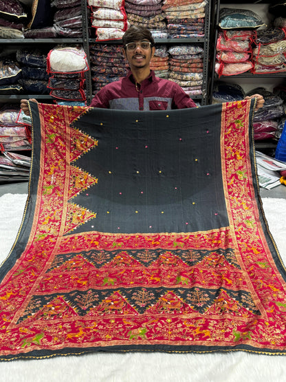🌟 Ethnic Saree with Animal Motifs 🐘 & Mirror Work ✨ | Full Pallu & Bottom Work 💫 | Budget-Friendly with Samosa-less Border 🧵