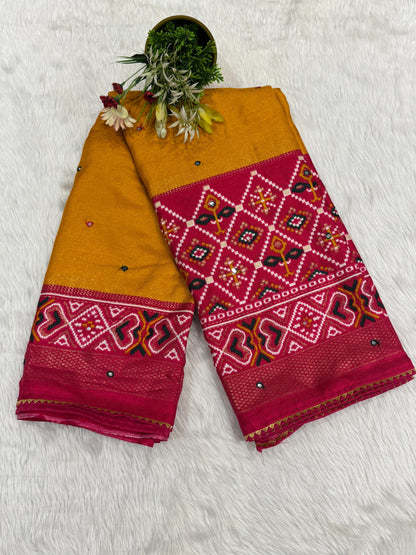 💫 Patola Style Saree with Full Pallu & Bottom Work 🧵 | Samosa-less Border ✨ | Budget-Friendly Traditional Wear 💸 | Perfect for Navratri & Festivals 💃