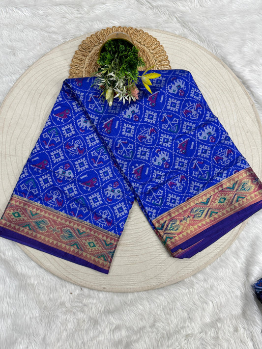 💙 Blue Silk Patola Saree with Animal & Bird Motifs 🦚🕊 | Handloom Look | Trending Gujarati Style💫