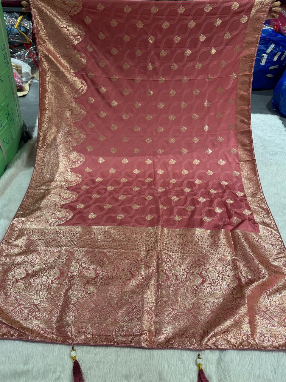 Elegant Pure Satin Silk Saree with Peacock Pallu Design 🦚 | Traditional Gujarati Style | Festive & Wedding Wear