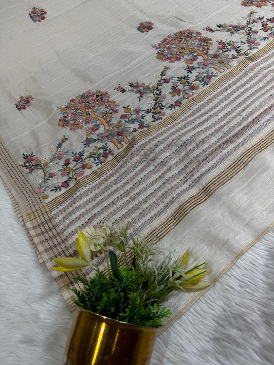 Shagun Fashion | Pure Cotton Designer Saree with Colorful Dhaga Work & Tree Wotk | Party Wear Luxury