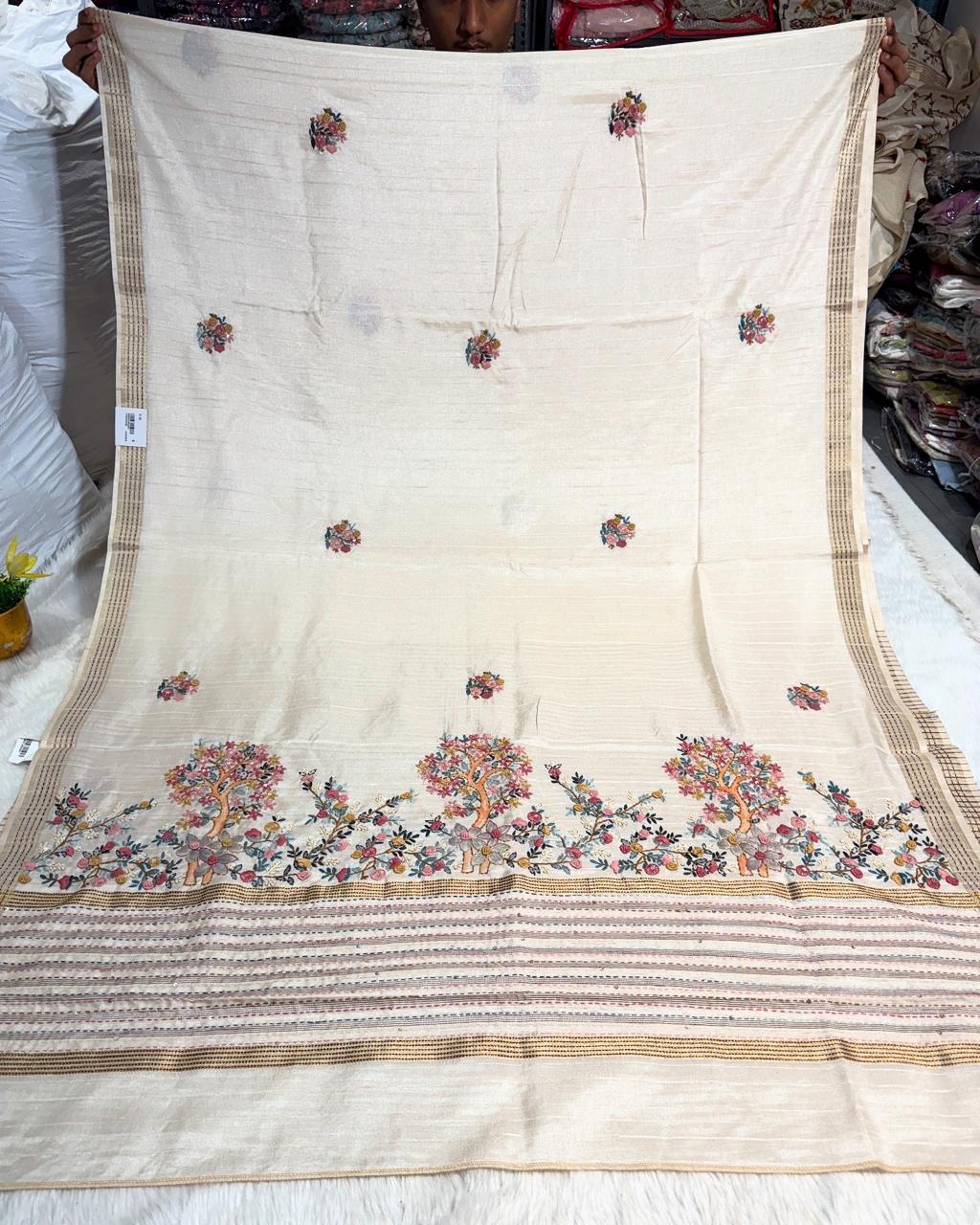 Shagun Fashion | Pure Cotton Designer Saree with Colorful Dhaga Work & Tree Wotk | Party Wear Luxury