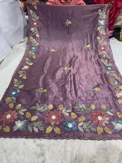 Pure Tissue Saree with Floral Patchwork 🌸 | Affordable Party Wear Saree with Blouse | Shagun Sarees & Zankhi Boutique