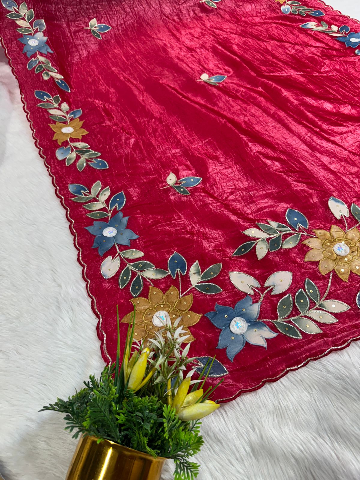 Pure Tissue Saree with Floral Patchwork 🌸 | Affordable Party Wear Saree with Blouse | Shagun Sarees & Zankhi Boutique