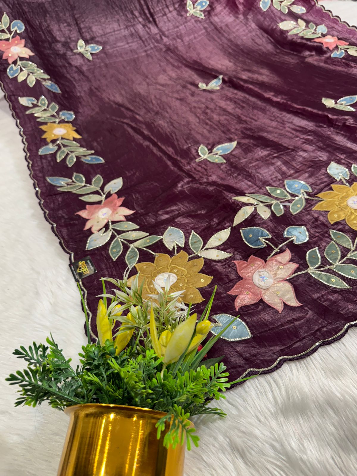 Pure Tissue Saree with Floral Patchwork 🌸 | Affordable Party Wear Saree with Blouse | Shagun Sarees & Zankhi Boutique