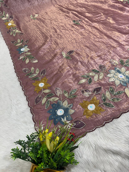 Pure Tissue Saree with Floral Patchwork 🌸 | Affordable Party Wear Saree with Blouse | Shagun Sarees & Zankhi Boutique