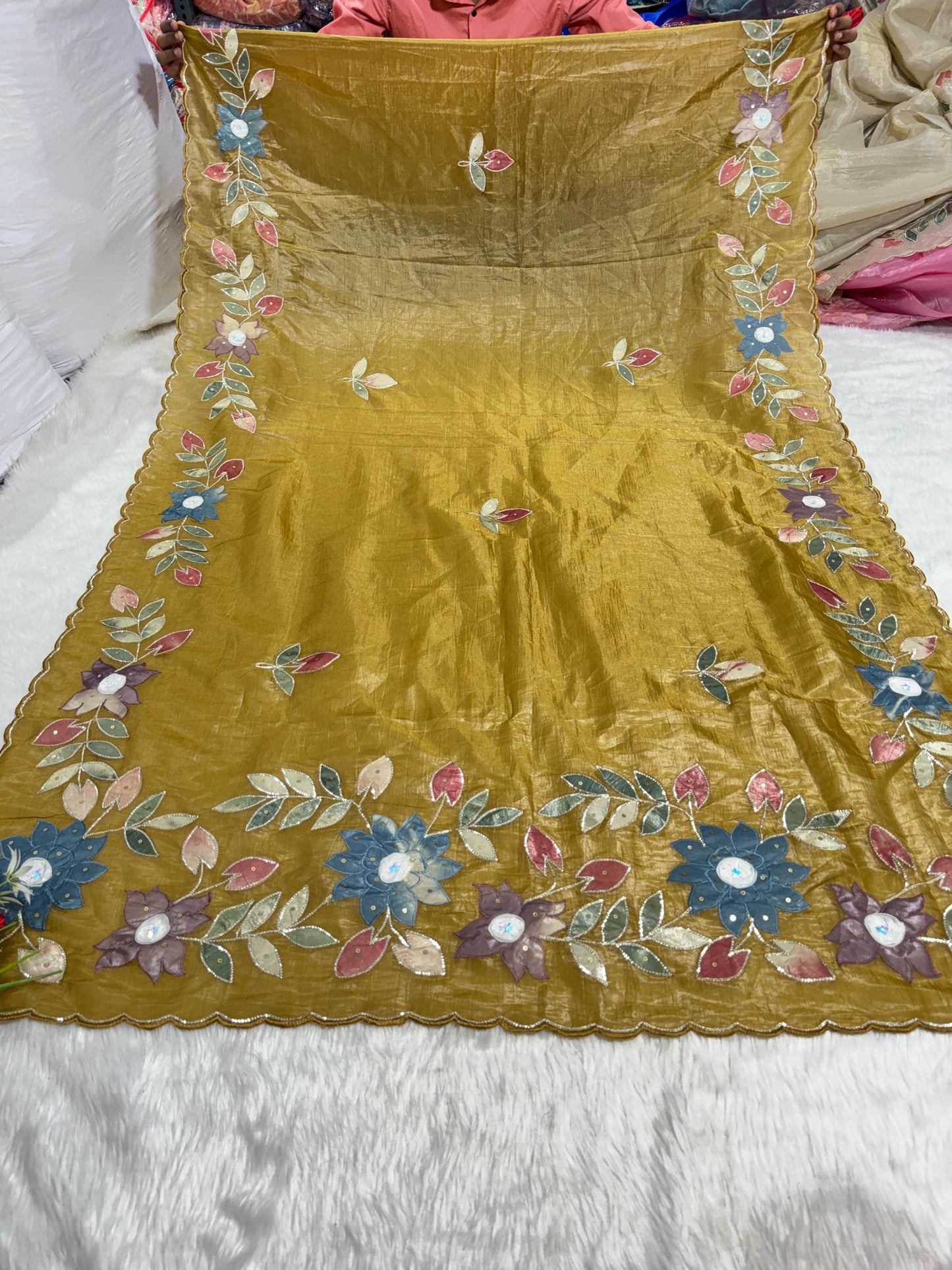 Pure Tissue Saree with Floral Patchwork 🌸 | Affordable Party Wear Saree with Blouse | Shagun Sarees & Zankhi Boutique