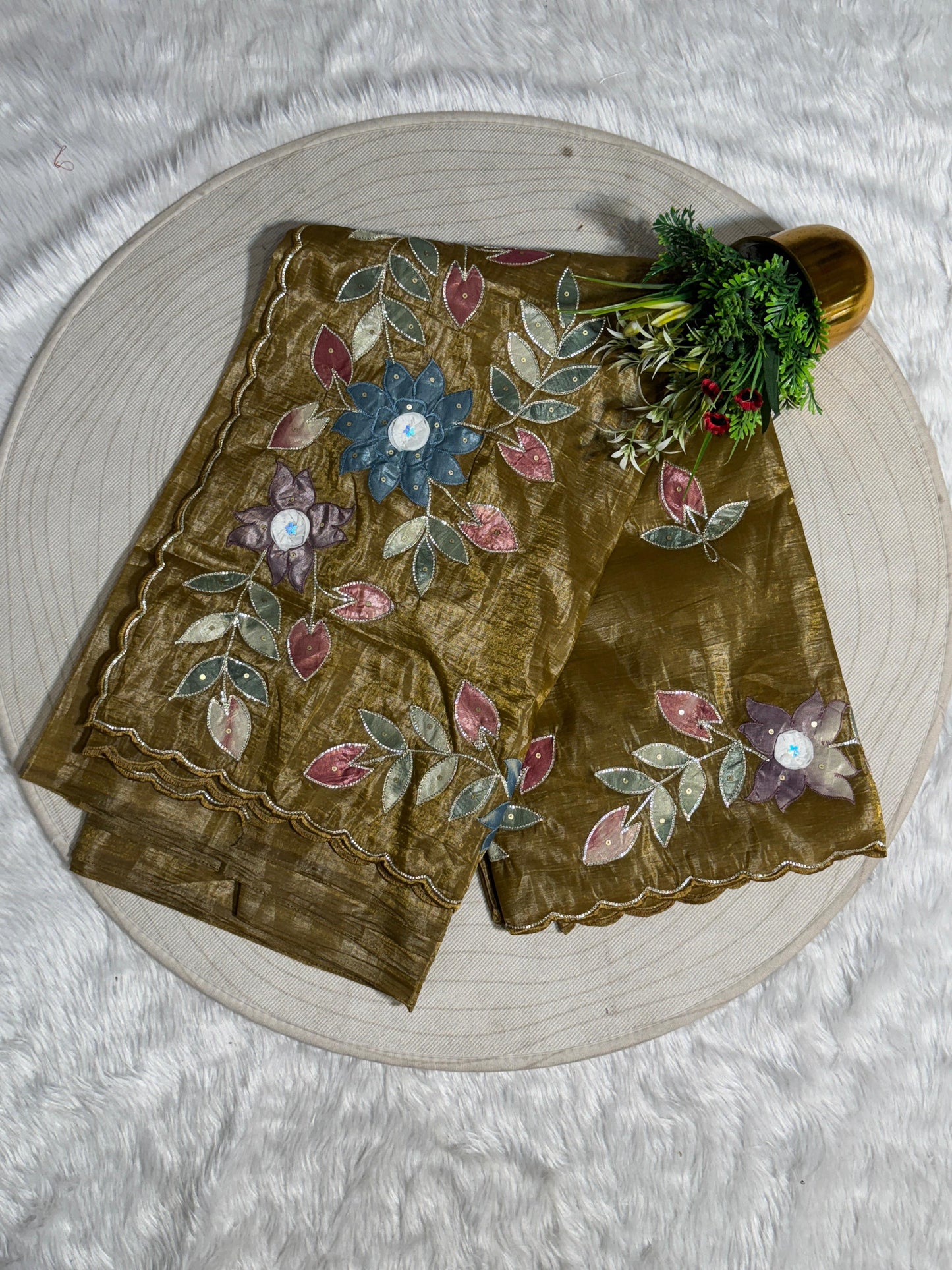 Pure Tissue Saree with Floral Patchwork 🌸 | Affordable Party Wear Saree with Blouse | Shagun Sarees & Zankhi Boutique