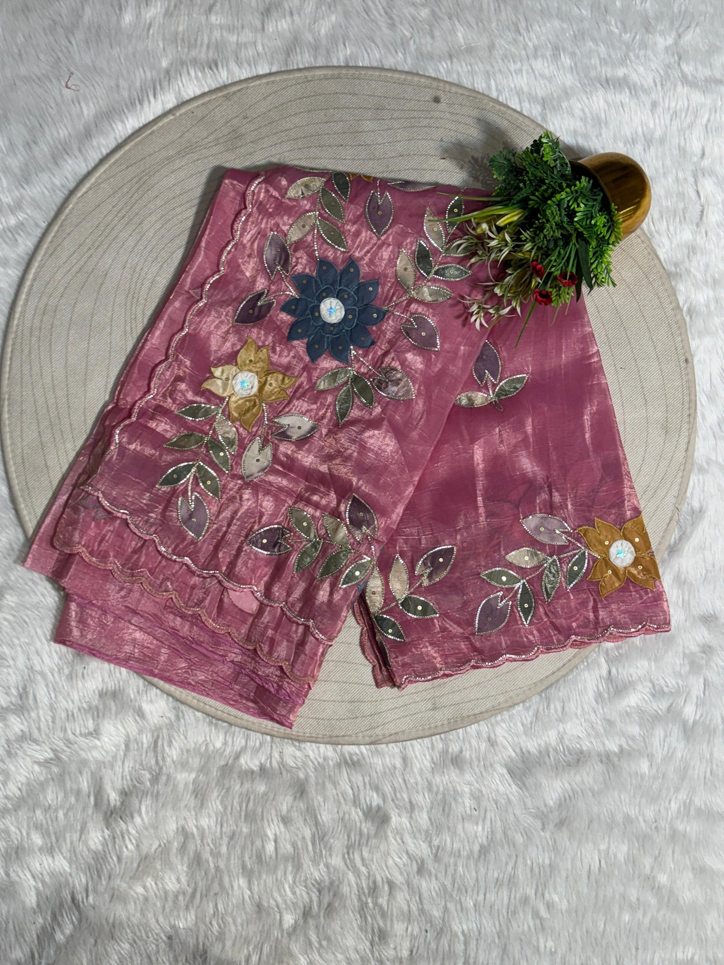 Pure Tissue Saree with Floral Patchwork 🌸 | Affordable Party Wear Saree with Blouse | Shagun Sarees & Zankhi Boutique