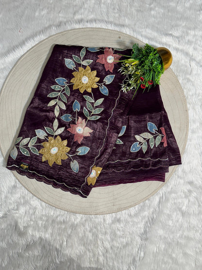 Pure Tissue Saree with Floral Patchwork 🌸 | Affordable Party Wear Saree with Blouse | Shagun Sarees & Zankhi Boutique