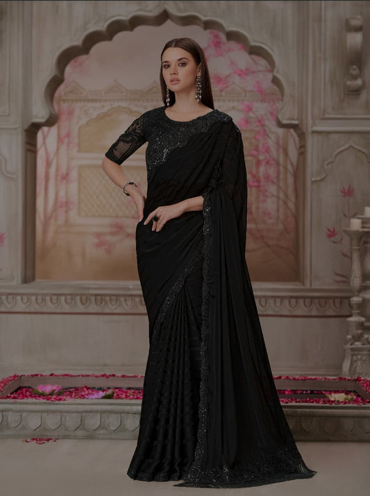 Black Designer Organza Saree with Heavy Embroidered Blouse for Party & Wedding 💫 | Shagun Sarees Exclusive
