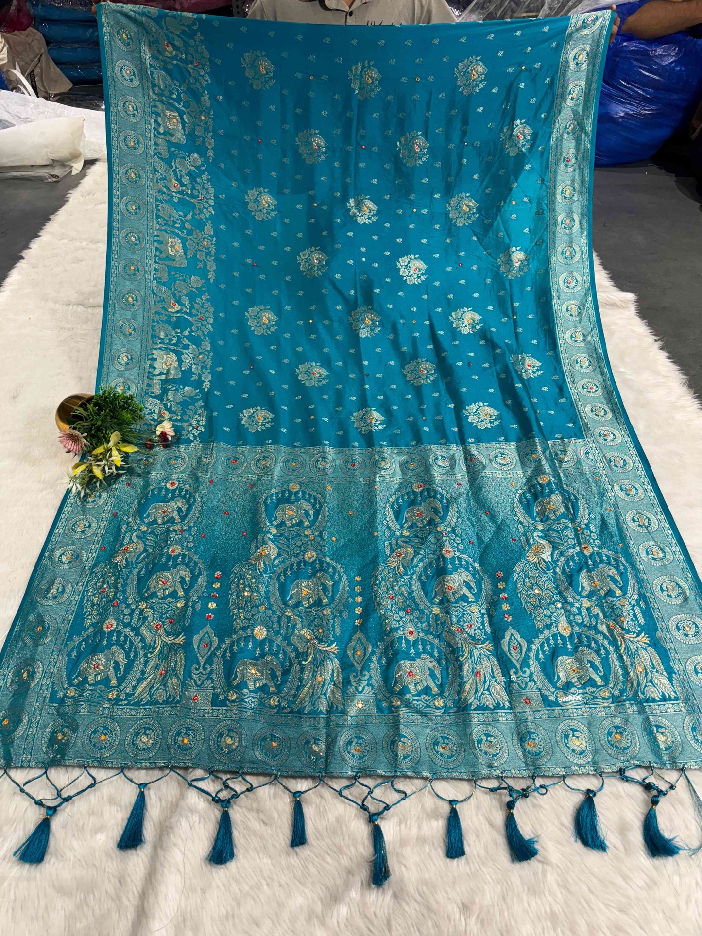 Heavy Designer Silk Saree with Elephant Pallu & Peacock Border Work | Party Wear Saree by Shagun Fashion 🦚🐘✨