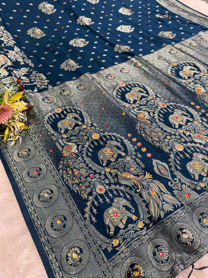 Heavy Designer Silk Saree with Elephant Pallu & Peacock Border Work | Party Wear Saree by Shagun Fashion 🦚🐘✨