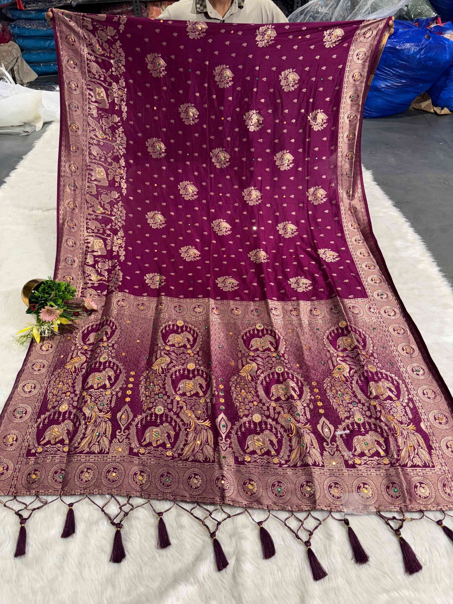 Heavy Designer Silk Saree with Elephant Pallu & Peacock Border Work | Party Wear Saree by Shagun Fashion 🦚🐘✨