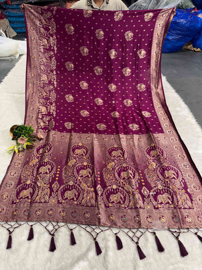 Heavy Designer Silk Saree with Elephant Pallu & Peacock Border Work | Party Wear Saree by Shagun Fashion 🦚🐘✨