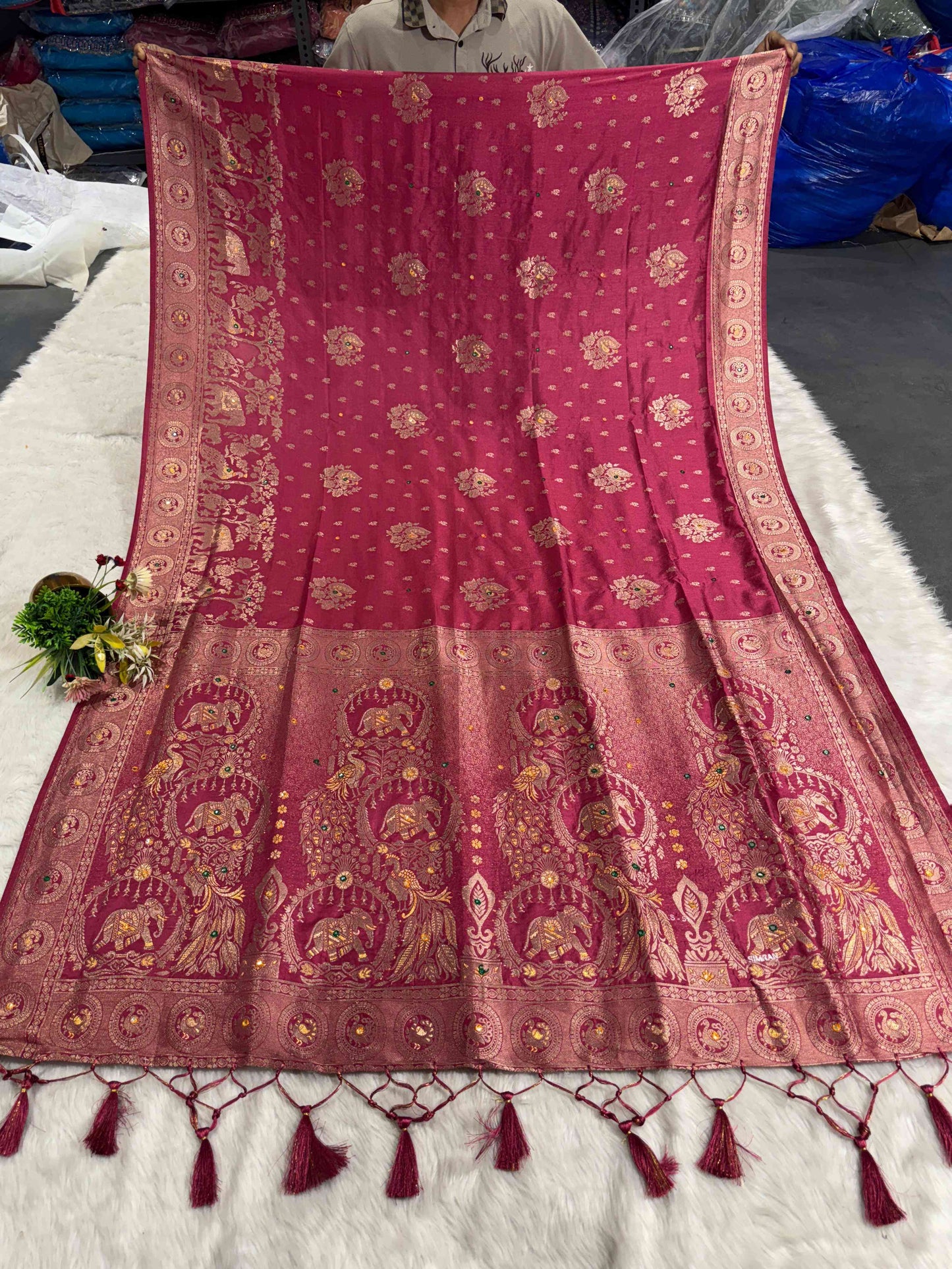 Heavy Designer Silk Saree with Elephant Pallu & Peacock Border Work | Party Wear Saree by Shagun Fashion 🦚🐘✨