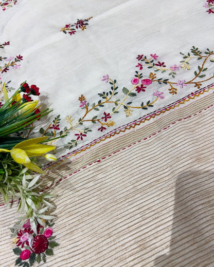 Elegant Cotton Embroidered Saree for Women 🌸 | Soft Beige Floral Thread Work | Daily & Festive Wear by Shagun Sarees