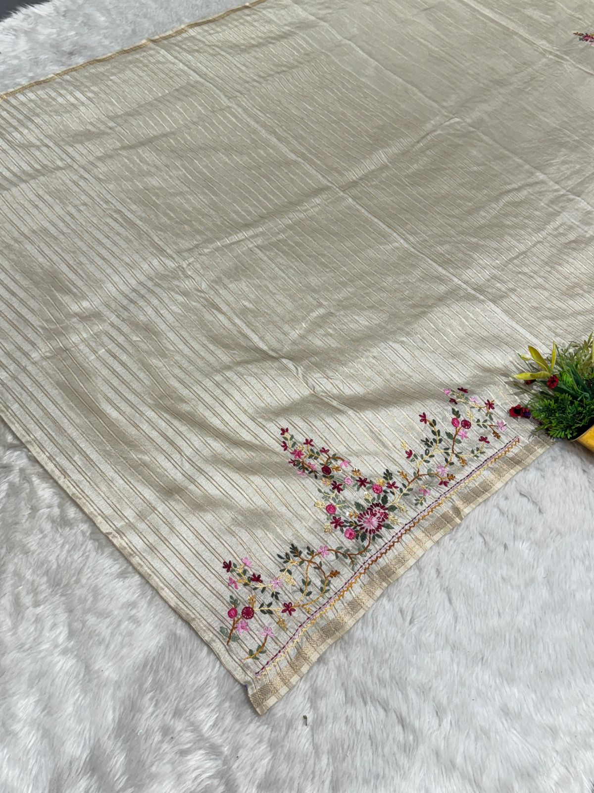 Elegant Cotton Embroidered Saree for Women 🌸 | Soft Beige Floral Thread Work | Daily & Festive Wear by Shagun Sarees