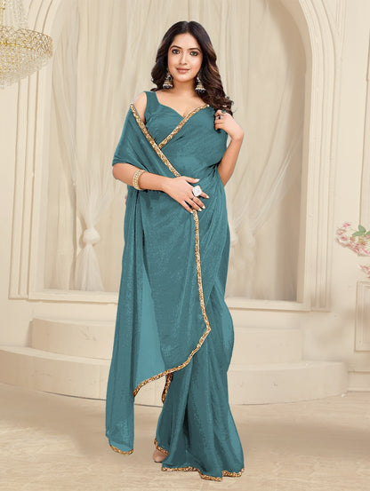 Bollywood Designer Saree with Heavy Lace Border 💃 | Soft Georgette Saree for Wedding & Party Wear | Shagun Fashion Exclusive | Unstiched Blouse