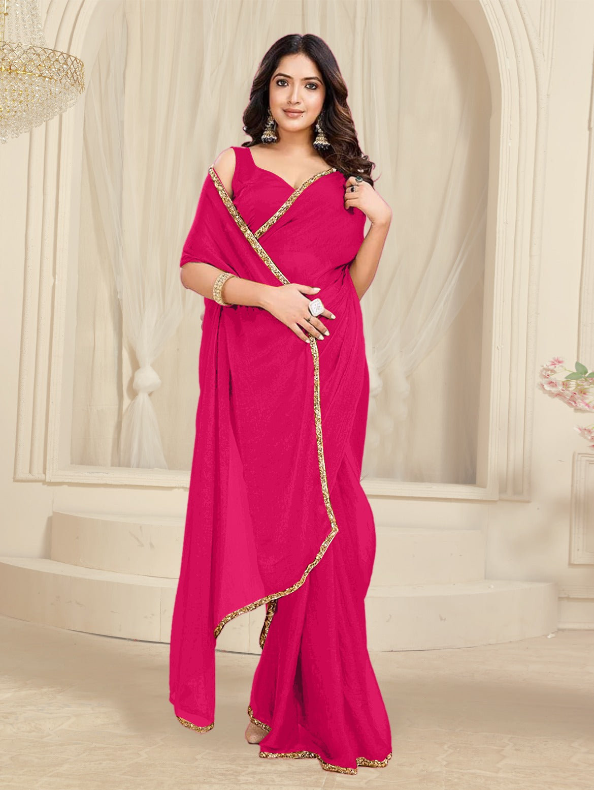 Bollywood Designer Saree with Heavy Lace Border 💃 | Soft Georgette Saree for Wedding & Party Wear | Shagun Fashion Exclusive | Unstiched Blouse