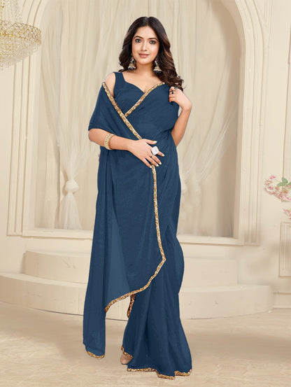 Bollywood Designer Saree with Heavy Lace Border 💃 | Soft Georgette Saree for Wedding & Party Wear | Shagun Fashion Exclusive | Unstiched Blouse
