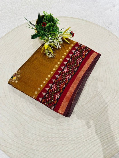 Elegant Mal Cotton Saree with Mirror Work & Ikat Border ✨ | Shagun Fashion Exclusive