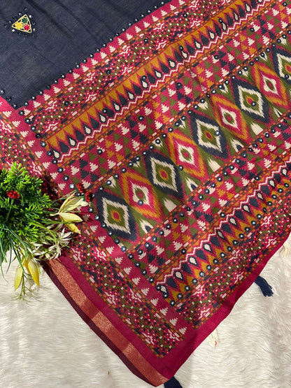 Elegant Mal Cotton Saree with Mirror Work & Ikat Border ✨ | Shagun Fashion Exclusive