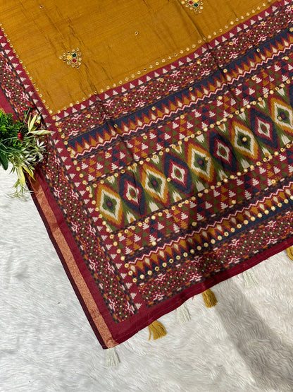Elegant Mal Cotton Saree with Mirror Work & Ikat Border ✨ | Shagun Fashion Exclusive