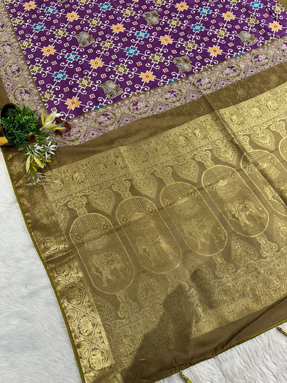"Traditional Patola Style Saree with Rich Zari Elephant Pallu 🐘 | Shagun Fashion Exclusive"