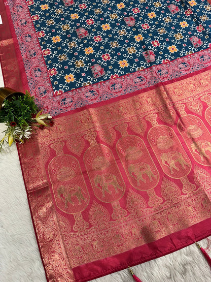 "Traditional Patola Style Saree with Rich Zari Elephant Pallu 🐘 | Shagun Fashion Exclusive"