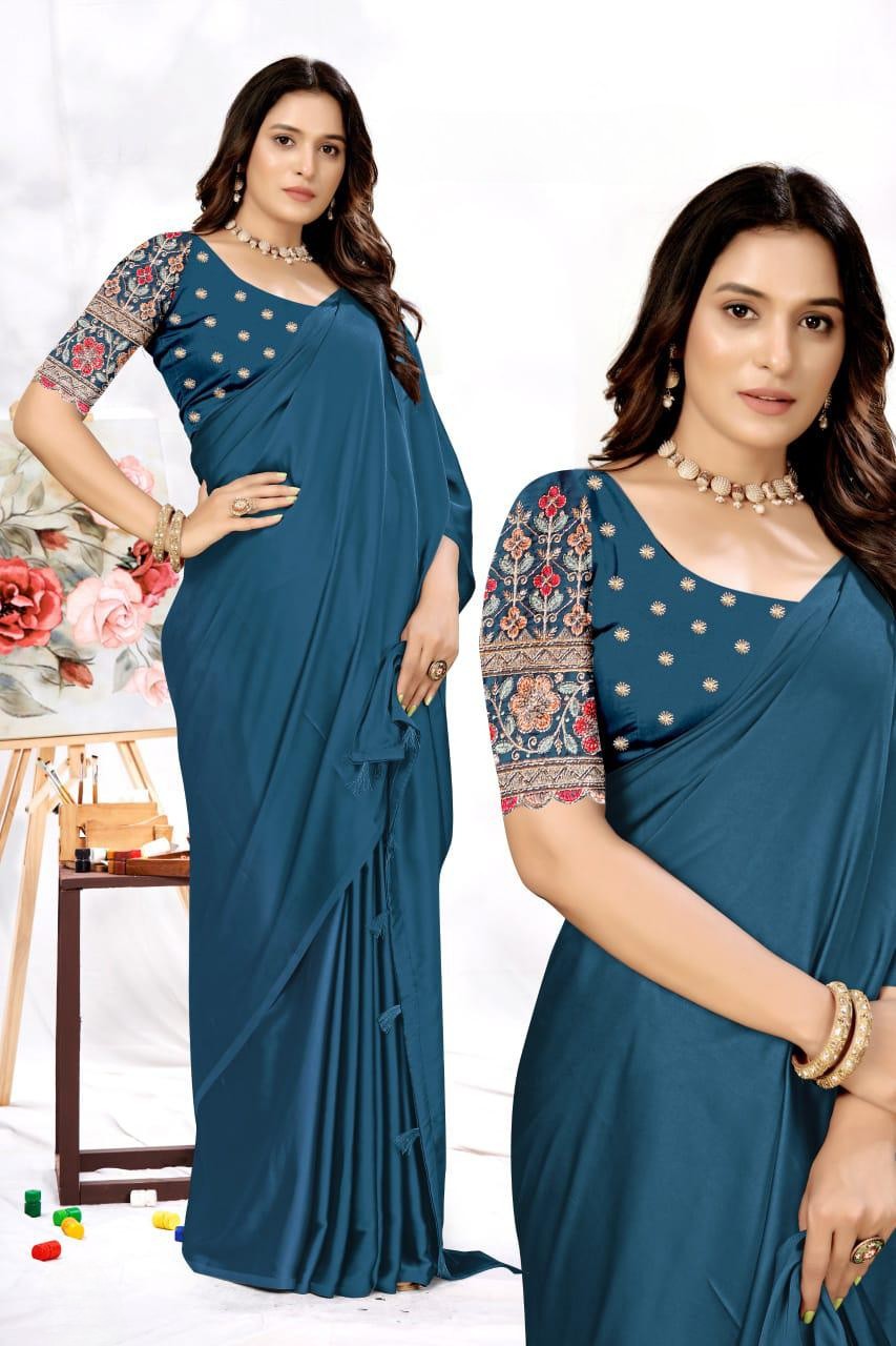 Elegant Embroidered Blouse Saree for Party & Festive Wear ✨ | Designer Saree by Shagun Fashion 🌸