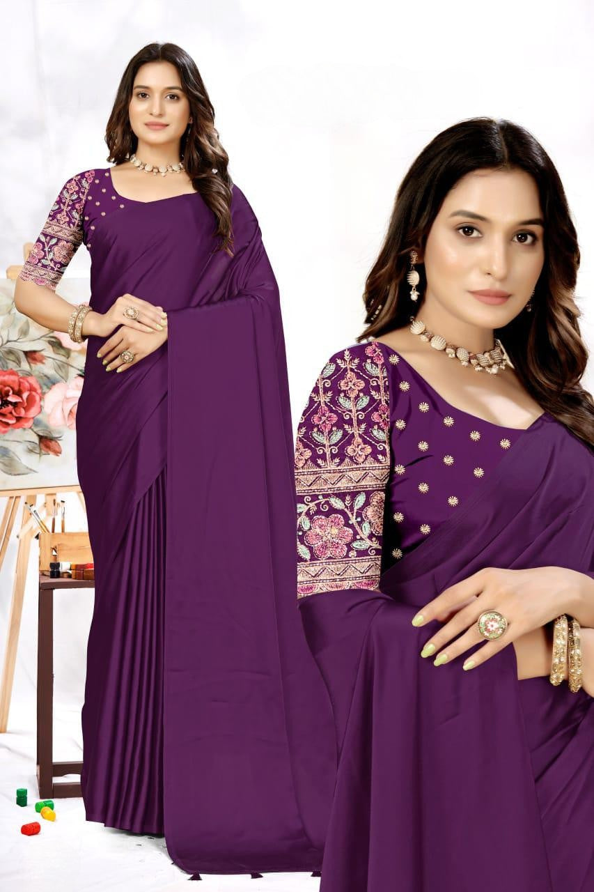 Elegant Embroidered Blouse Saree for Party & Festive Wear ✨ | Designer Saree by Shagun Fashion 🌸
