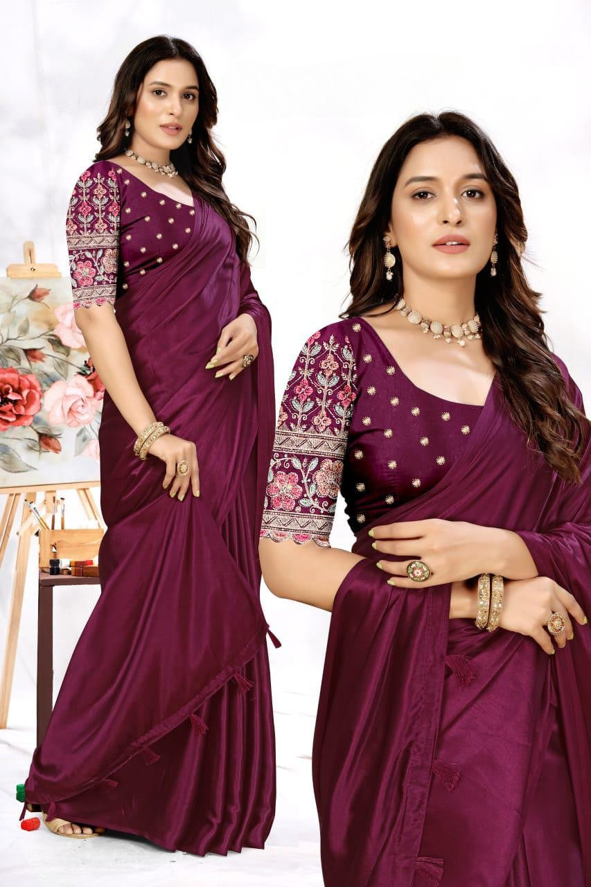 Elegant Embroidered Blouse Saree for Party & Festive Wear ✨ | Designer Saree by Shagun Fashion 🌸
