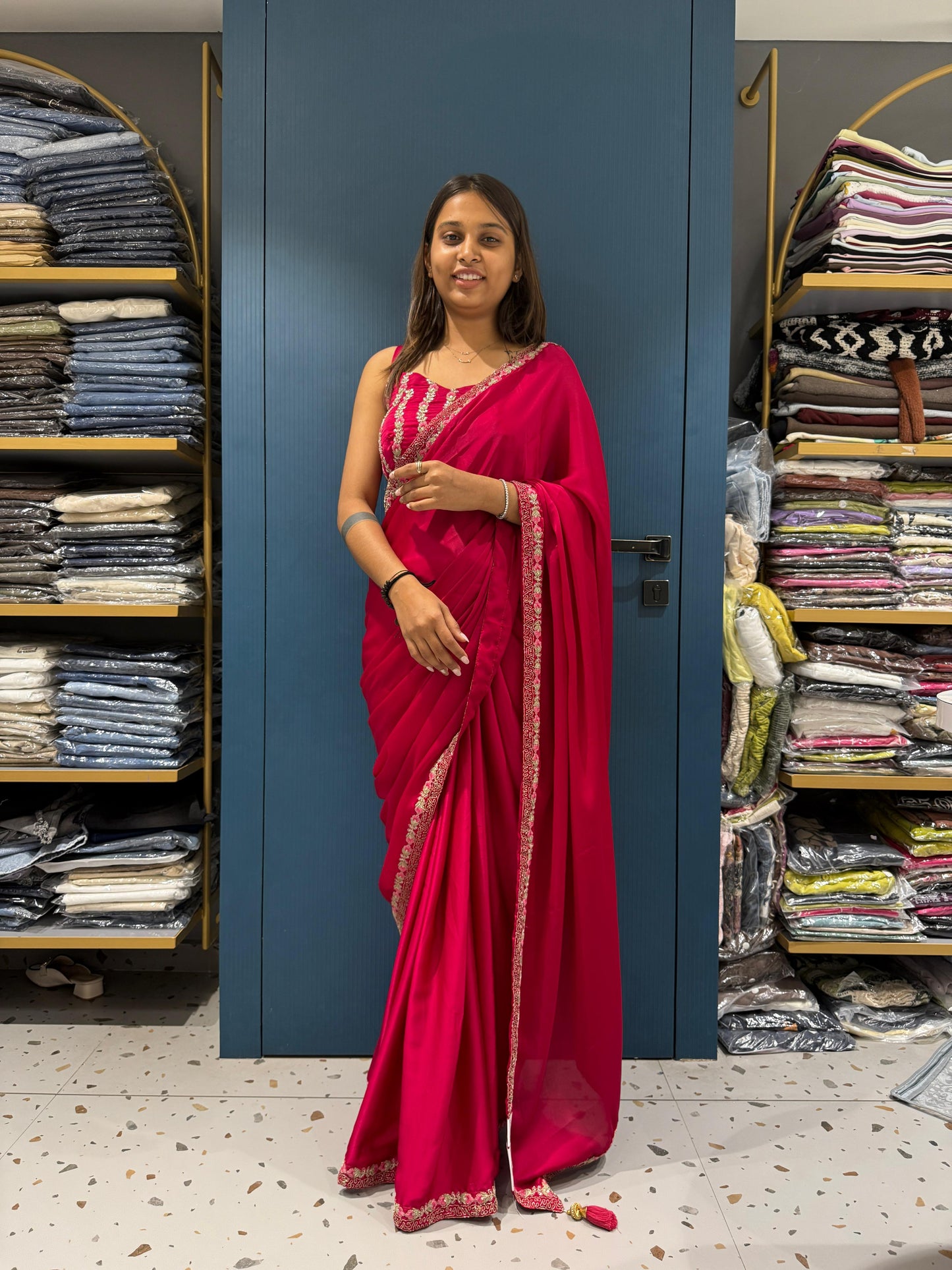 Designer Party Wear Saree with Embroidered Shrug & Blouse – Shagun Fashion Exclusive ✨