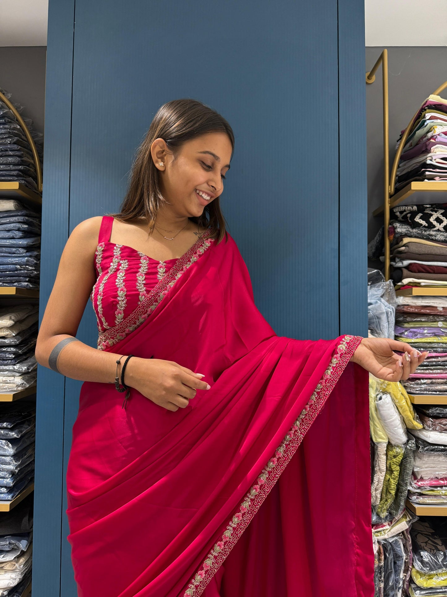 Designer Party Wear Saree with Embroidered Shrug & Blouse – Shagun Fashion Exclusive ✨