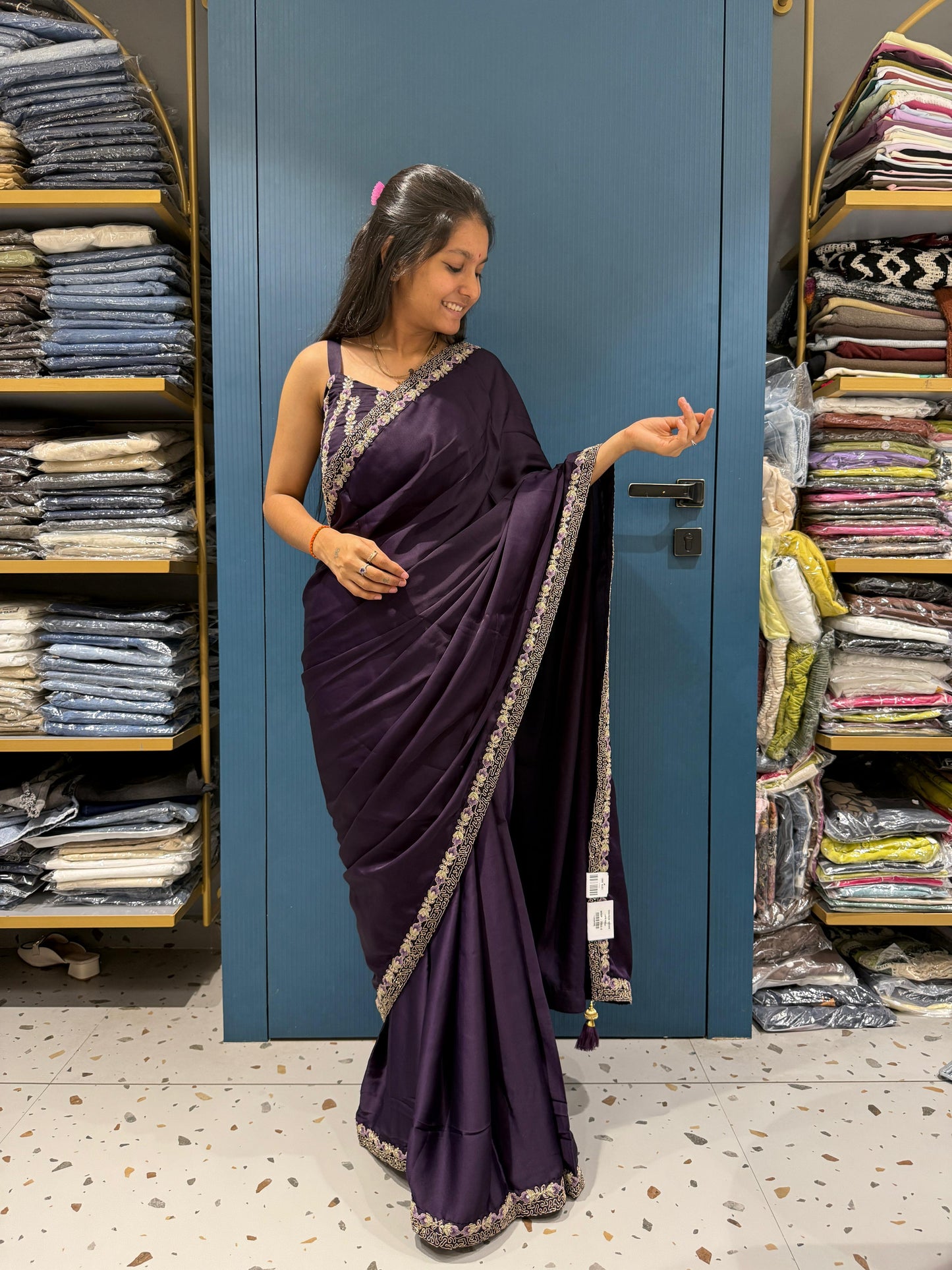 Designer Party Wear Saree with Embroidered Shrug & Blouse – Shagun Fashion Exclusive ✨