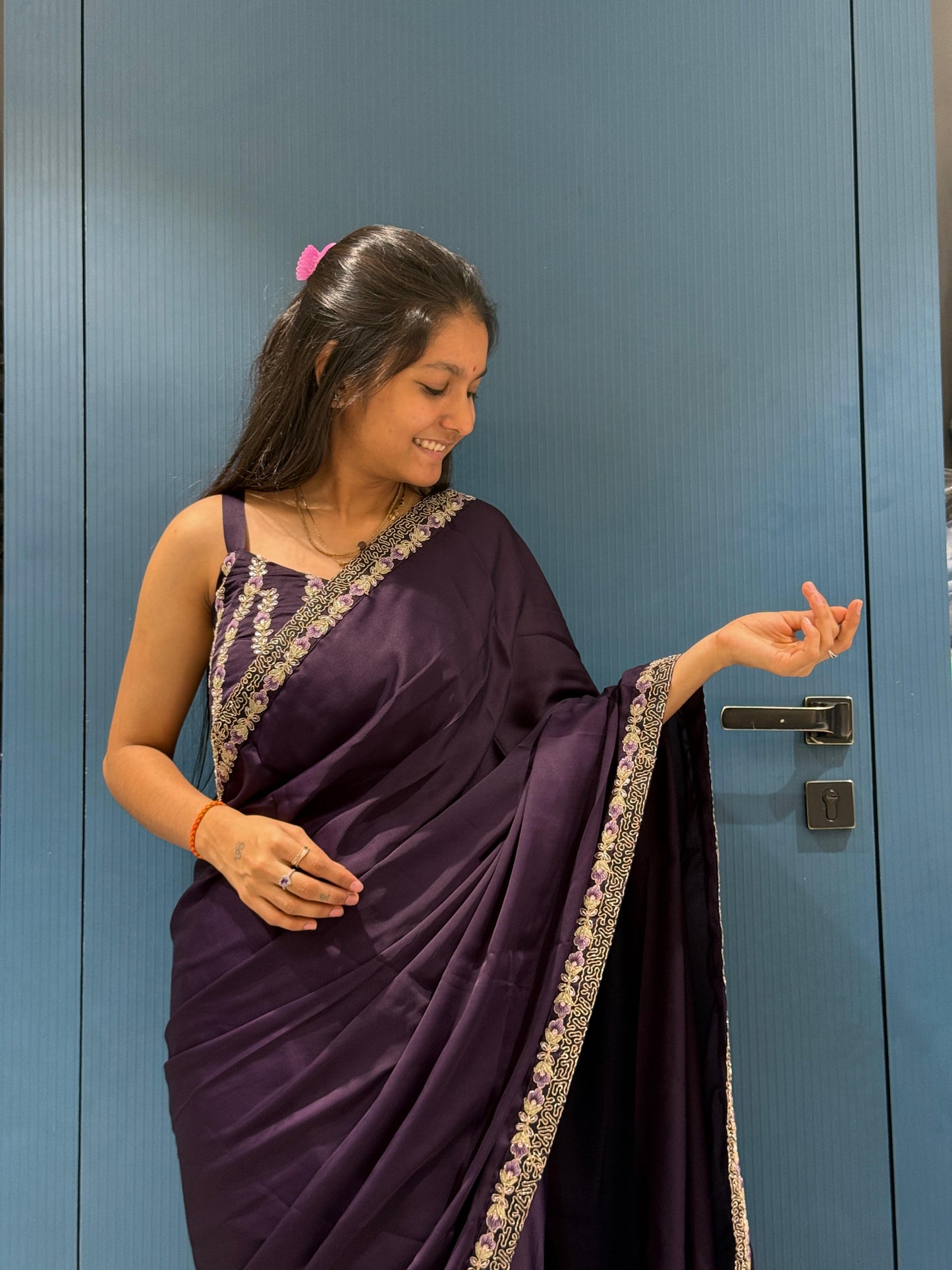 Designer Party Wear Saree with Embroidered Shrug & Blouse – Shagun Fashion Exclusive ✨