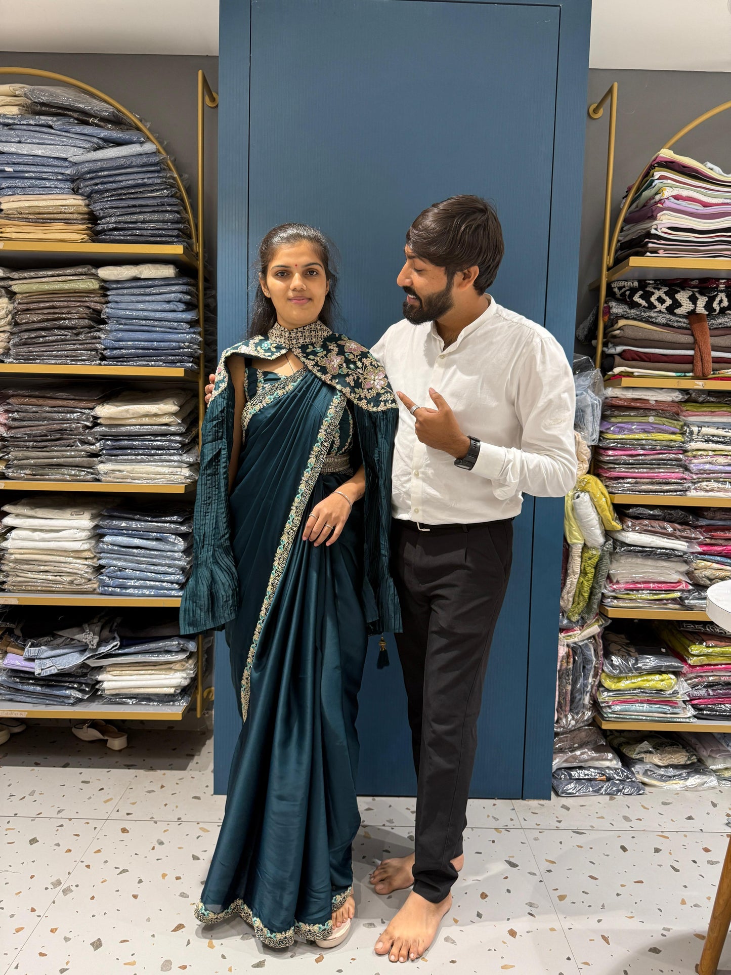 Designer Party Wear Saree with Embroidered Shrug & Blouse – Shagun Fashion Exclusive ✨