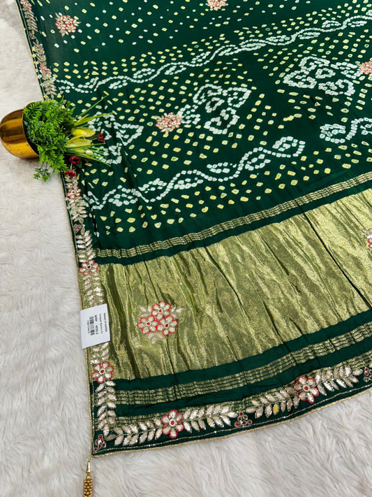 ✨ Maroon Bandhani Gota Patti Saree with Golden Pallu | Festive Wear Saree by Shagun Fashion 🪔