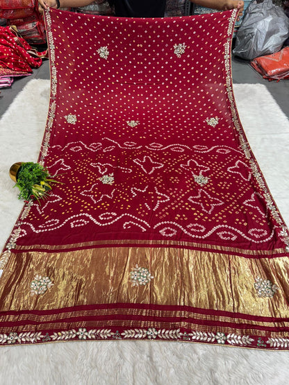 ✨ Maroon Bandhani Gota Patti Saree with Golden Pallu | Festive Wear Saree by Shagun Fashion 🪔